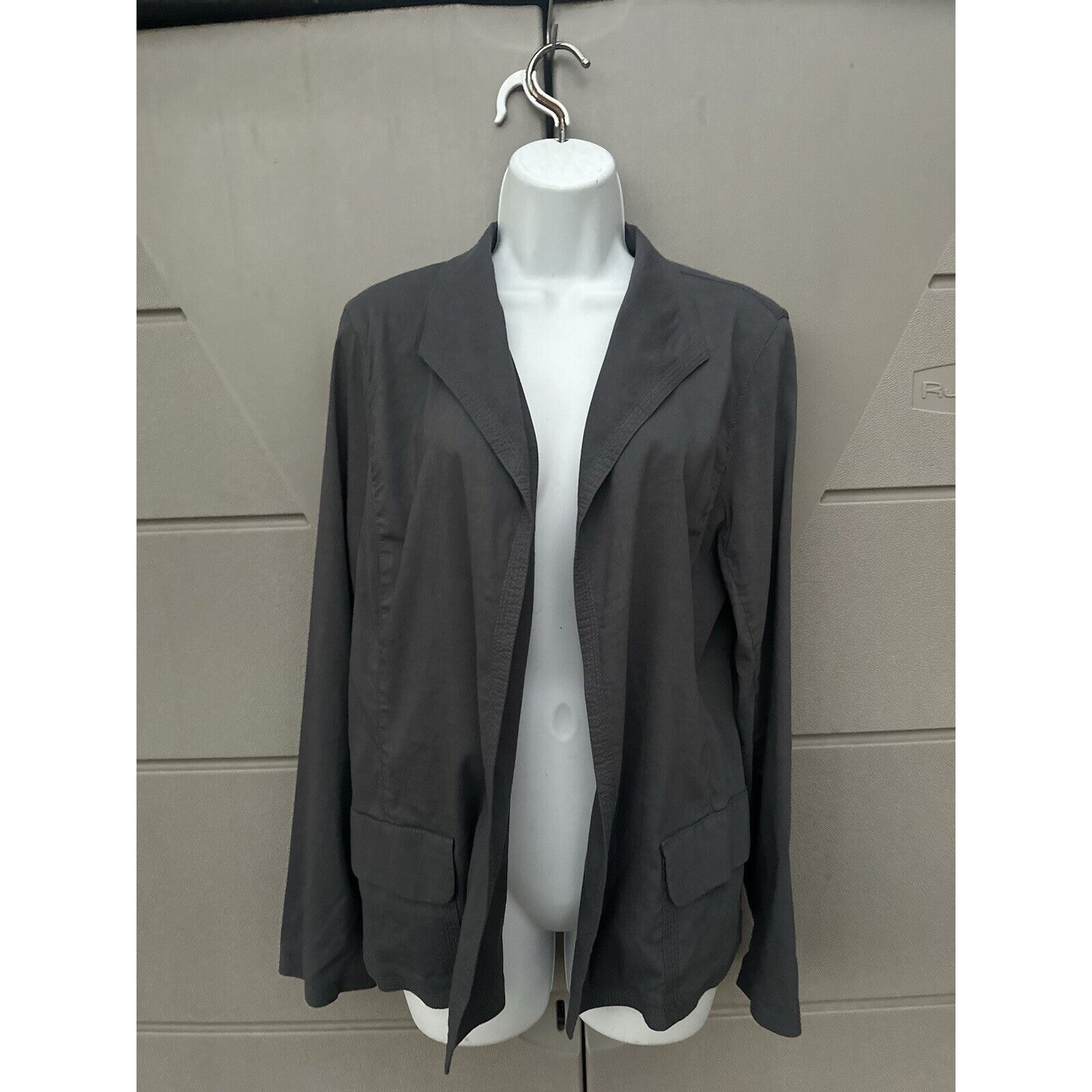 Eileen Fisher Gray Linen Blend Open Front Jacket Sz M Lagenlook Chic Workwear